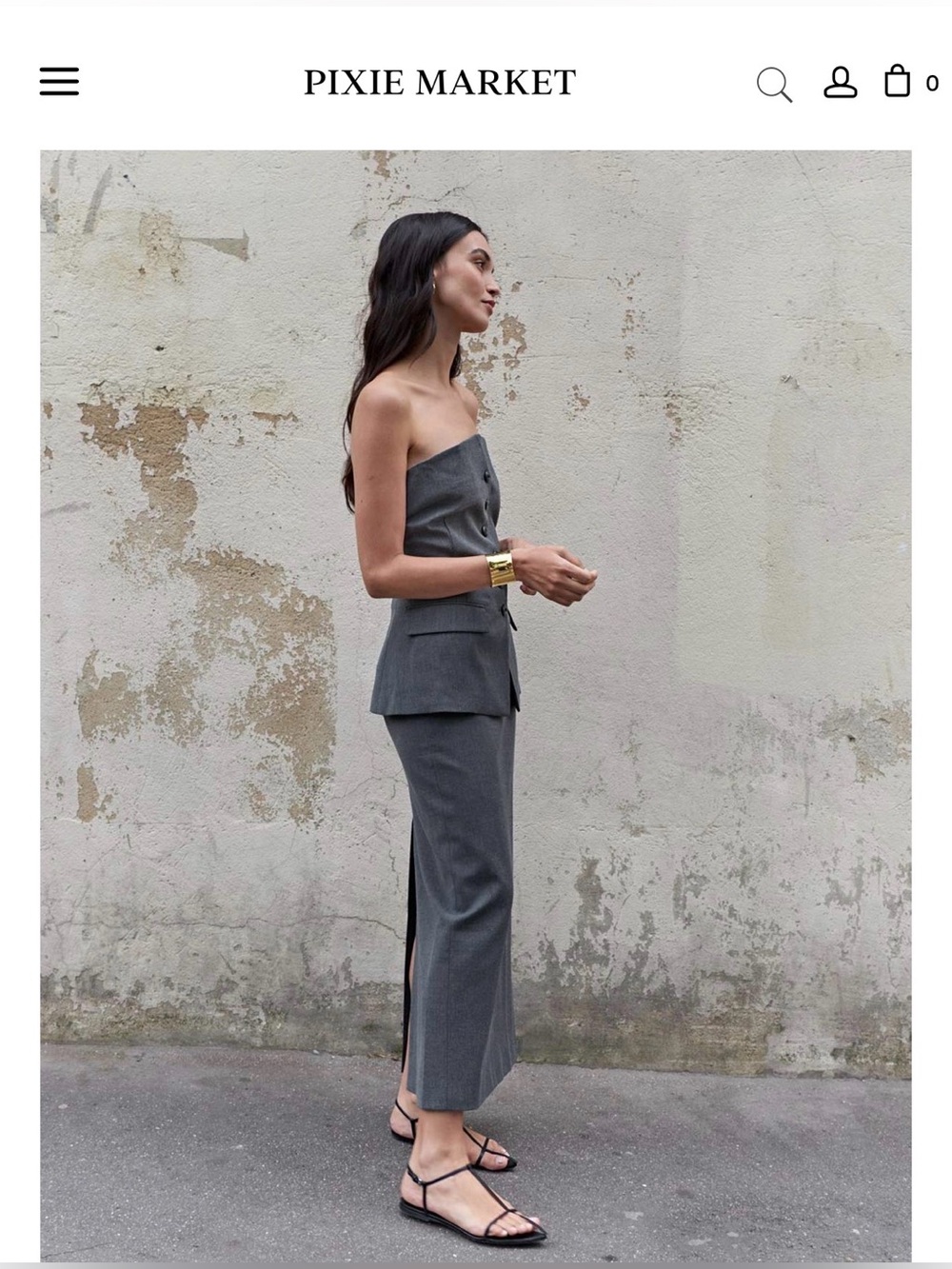 Pixie Market Gray Strapless Tailored vest/shirt